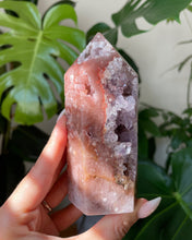 Load image into Gallery viewer, HIGH QUALITY PINK AMETHYST POINT WITH AMETHYST DRUZY | 4.5 x 11.5CM | 326 grams