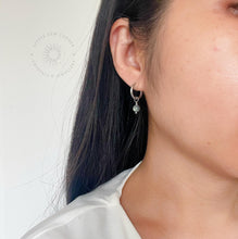 Load image into Gallery viewer, Labradorite Huggie Hoop Earrings: Stainless Steel Crystal Jewelry