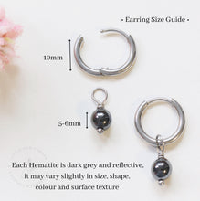 Load image into Gallery viewer, Hematite Earrings | Stainless Steel Huggie Hoops | Gift For Aries, Aquarius