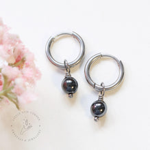 Load image into Gallery viewer, Hematite Earrings | Stainless Steel Huggie Hoops | Gift For Aries, Aquarius