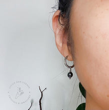 Load image into Gallery viewer, Hematite Earrings | Stainless Steel Huggie Hoops | Gift For Aries, Aquarius