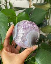 Load image into Gallery viewer, AMETHYST WITH BLUE AGATE SPHERE FROM URUGUAY | 487g | 7.4cm
