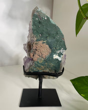 Load image into Gallery viewer, BEAUTIFUL AMETHYST WITH SUGAR CALCITE SPECIMEN ON  METAL STAND | 1385 GRAMS | PLEASE SEE MEASUREMENT IN DESCRIPTION
