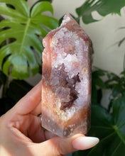 Load image into Gallery viewer, HIGH QUALITY PINK AMETHYST POINT WITH AMETHYST DRUZY | 4.5 x 11.5CM | 326 grams
