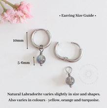 Load image into Gallery viewer, Labradorite Huggie Hoop Earrings: Stainless Steel Crystal Jewelry
