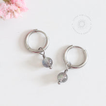 Load image into Gallery viewer, Labradorite Huggie Hoop Earrings: Stainless Steel Crystal Jewelry

