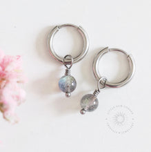 Load image into Gallery viewer, Labradorite Huggie Hoop Earrings: Stainless Steel Crystal Jewelry
