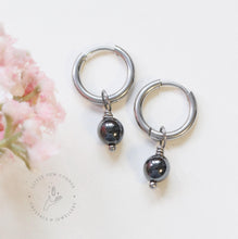 Load image into Gallery viewer, Hematite Earrings | Stainless Steel Huggie Hoops | Gift For Aries, Aquarius
