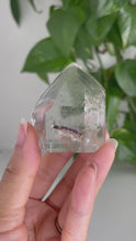 Load and play video in Gallery viewer, GREEN PHANTOM QUARTZ POINT FROM BRAZIL | 3.9 x 4.6cm | 79grams
