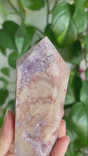 Load and play video in Gallery viewer, HIGH QUALITY PINK AMETHYST TOWER WITH LILAC AMETHYST | 3.8 x 11.1cm |  258 GRAMS

