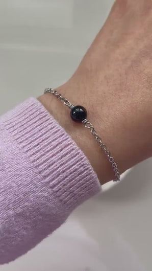 Black Tourmaline Bracelet: Stainless Steel Adjustable Healing Crystal
