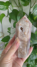 Load and play video in Gallery viewer, HIGH QUALITY PINK AMETHYST POINT WITH QUARTZ FORMATION  | 4 x 10.9CM | 304GRAMS
