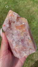 Load and play video in Gallery viewer, HIGH QUALITY PINK AMETHYST POINT WITH UNIQUE QUARTZ FORMATION DRUZY | 5.7 x 10.5CM | 398 GRAMS

